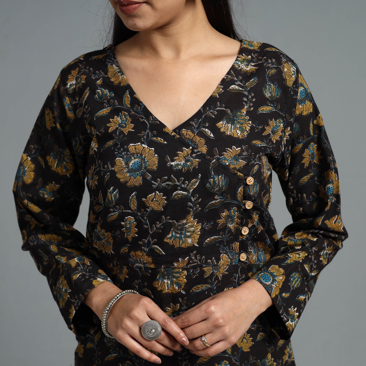 Buy Black Block Printed Cotton Straight Bagru Kurta for Women