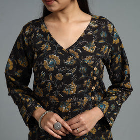 Buy Black Block Printed Cotton Straight Bagru Kurta for Women