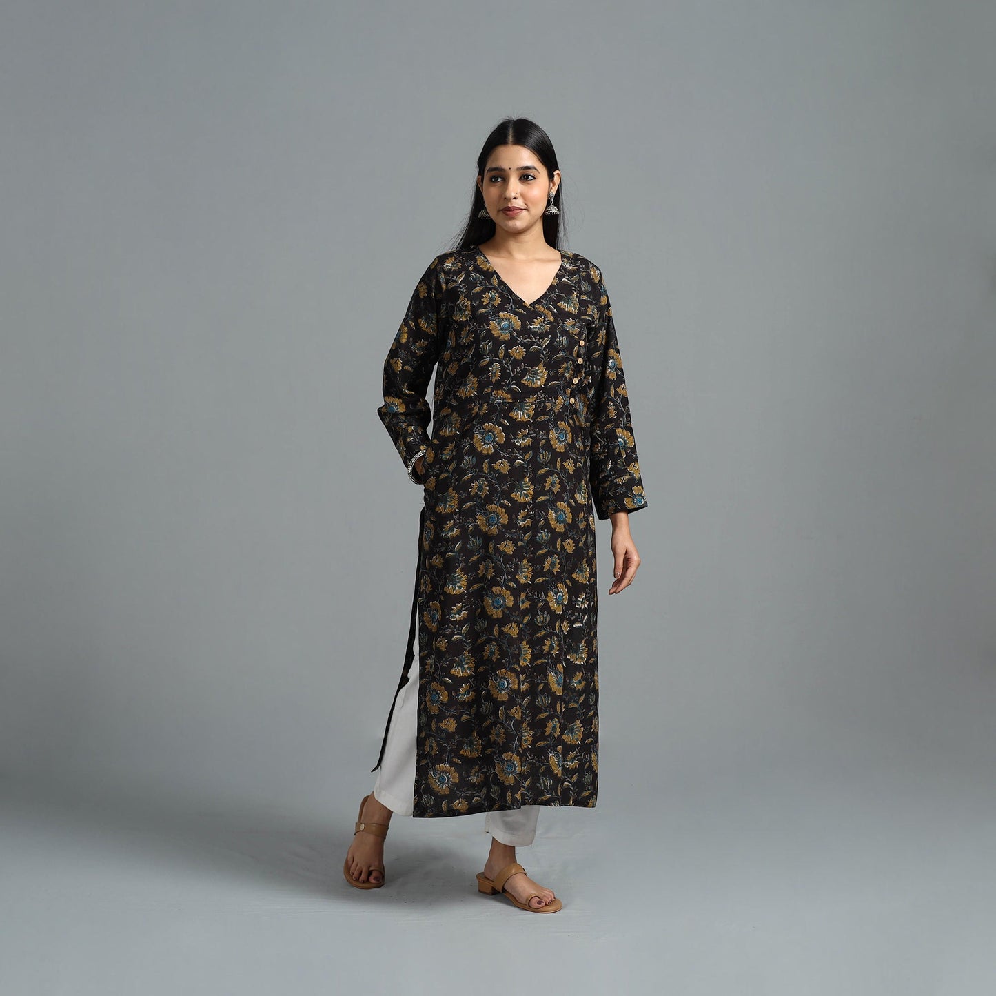 Buy Black Block Printed Cotton Straight Bagru Kurta for Women