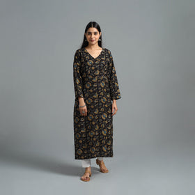 Buy Black Block Printed Cotton Straight Bagru Kurta for Women