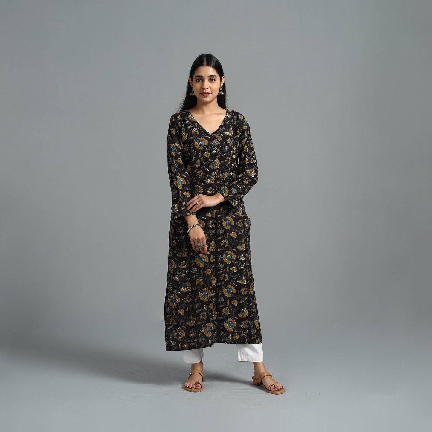 Buy Black Block Printed Cotton Straight Bagru Kurta for Women