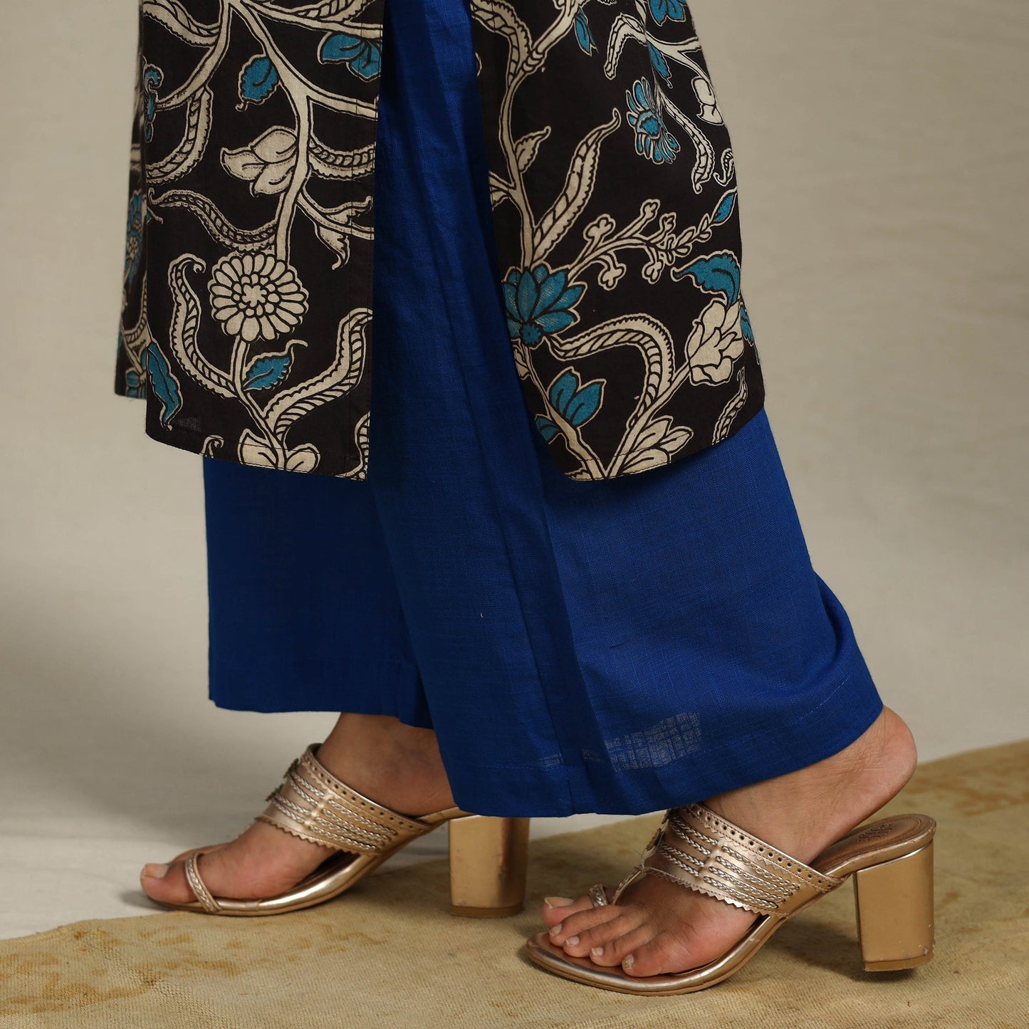 Black Printed Cotton Straight Kalamkari Kurta