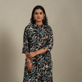 Black Printed Cotton Straight Kalamkari Kurta