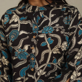 Black Printed Cotton Straight Kalamkari Kurta