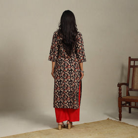 Black Printed Cotton Straight Kalamkari Kurta