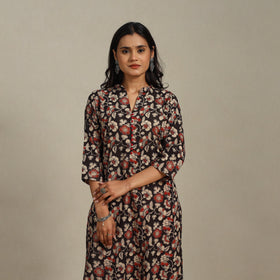 Black Printed Cotton Straight Kalamkari Kurta