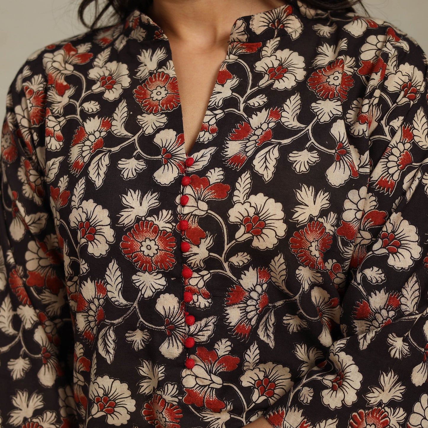Black Printed Cotton Straight Kalamkari Kurta