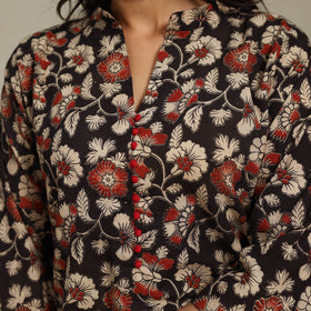 Black Printed Cotton Straight Kalamkari Kurta