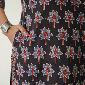 Black Block Printed Cotton Straight Ajrakh Kurta for Women