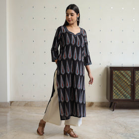 Block Printed Cotton Straight Ajrakh Kurta for Women