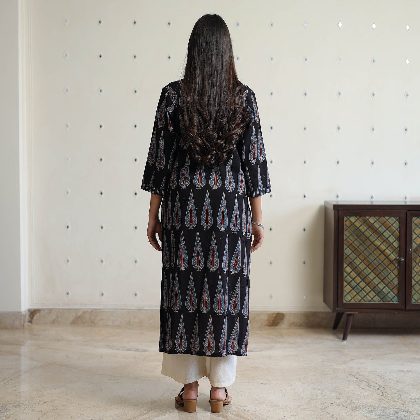 Block Printed Cotton Straight Ajrakh Kurta for Women