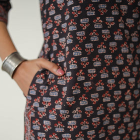 Black Block Printed Cotton Straight Ajrakh Kurta for Women