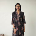 Shop Black Block Printed Cotton Straight Ajrakh Kurta Online