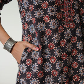 Shop Black Block Printed Cotton Straight Ajrakh Kurta Online