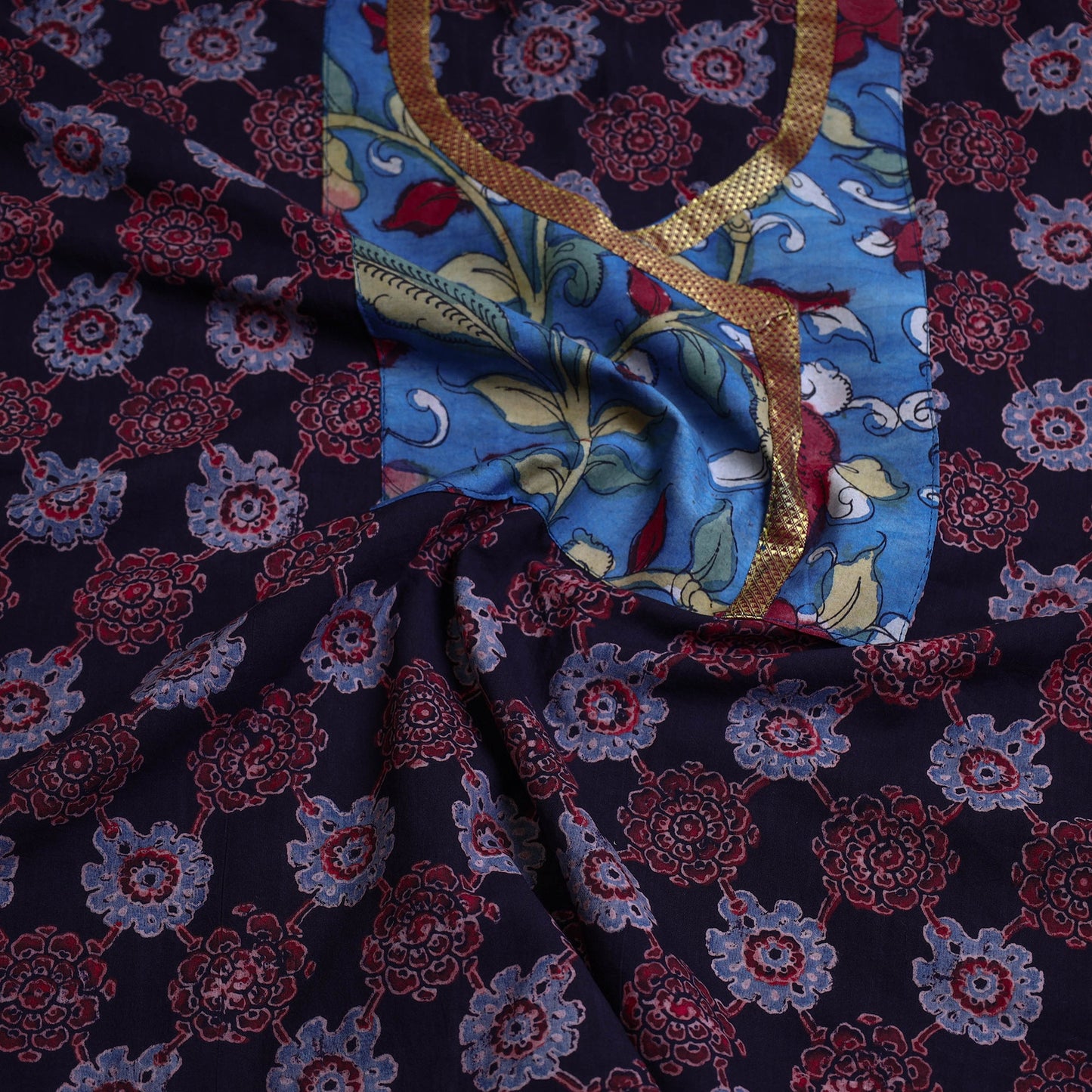 Black - Block Printed Cotton Ajrakh Kurta Material (2.8 meter) 11