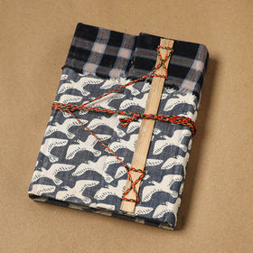 Printed fabric cover handmade paper notebook with thread