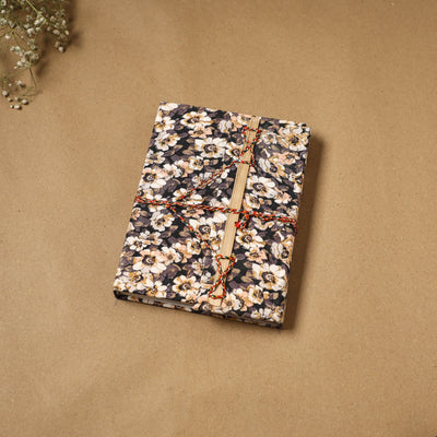 Printed fabric cover handmade paper notebook with thread