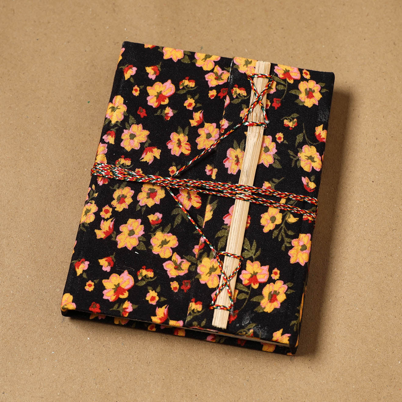 Printed fabric cover handmade paper notebook with thread