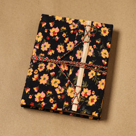 Printed fabric cover handmade paper notebook with thread