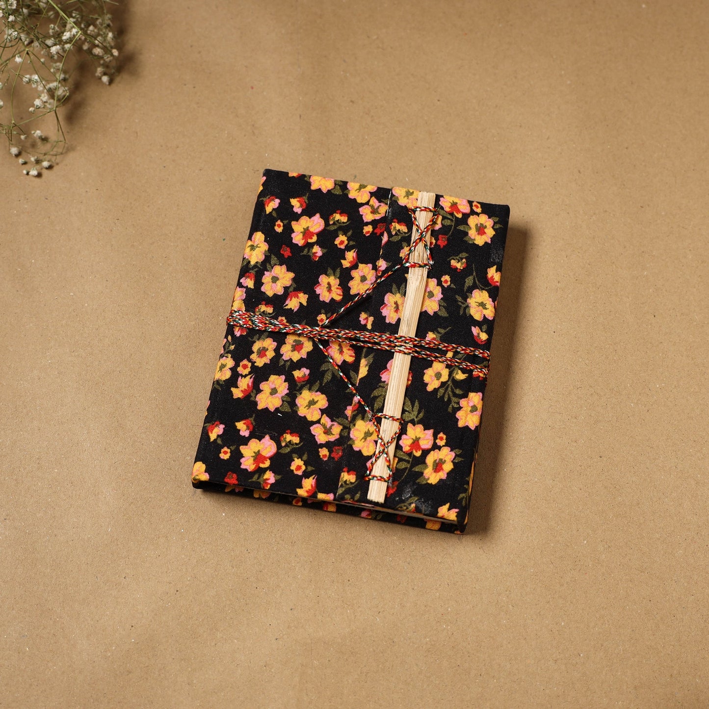 Printed fabric cover handmade paper notebook with thread