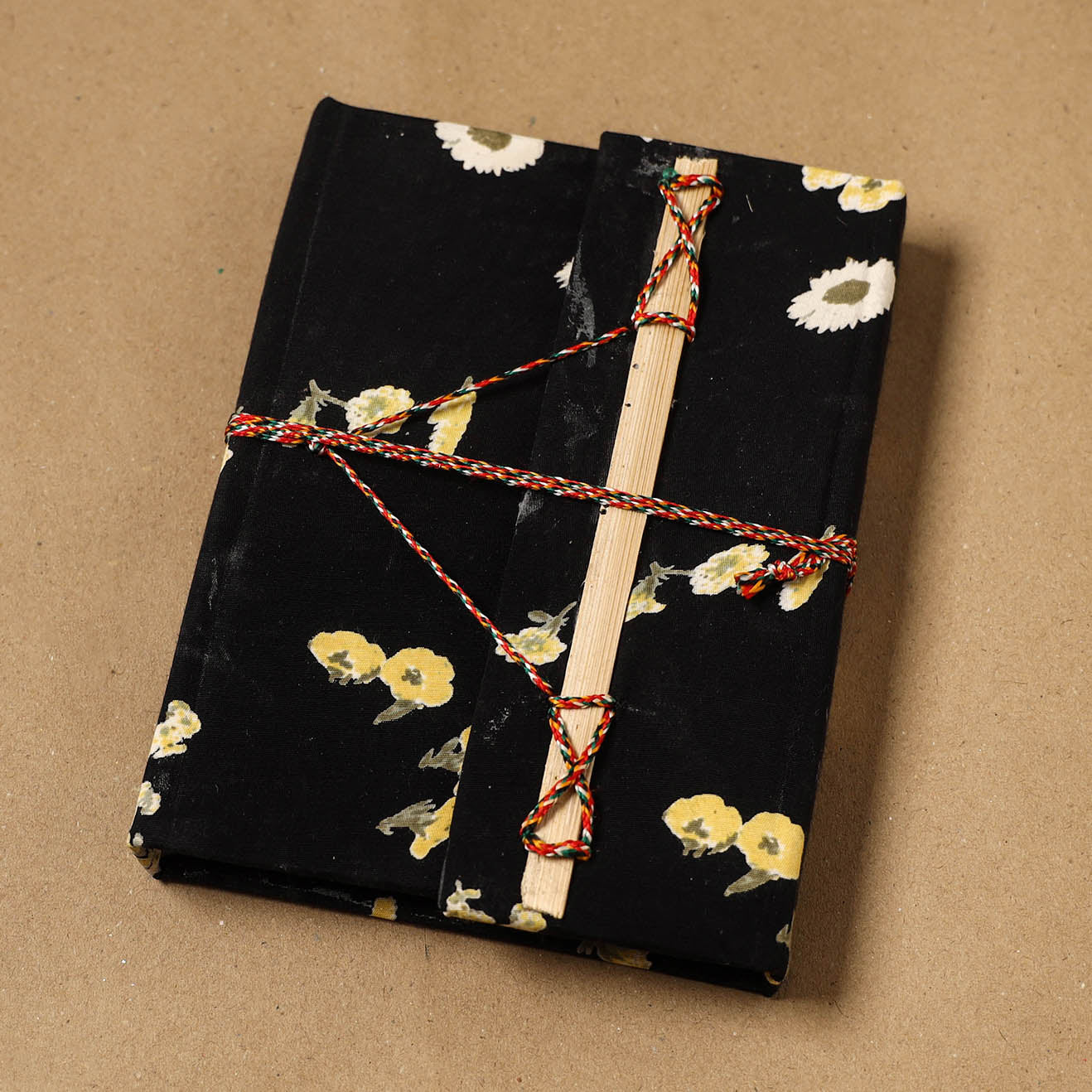 Printed fabric cover handmade paper notebook with thread