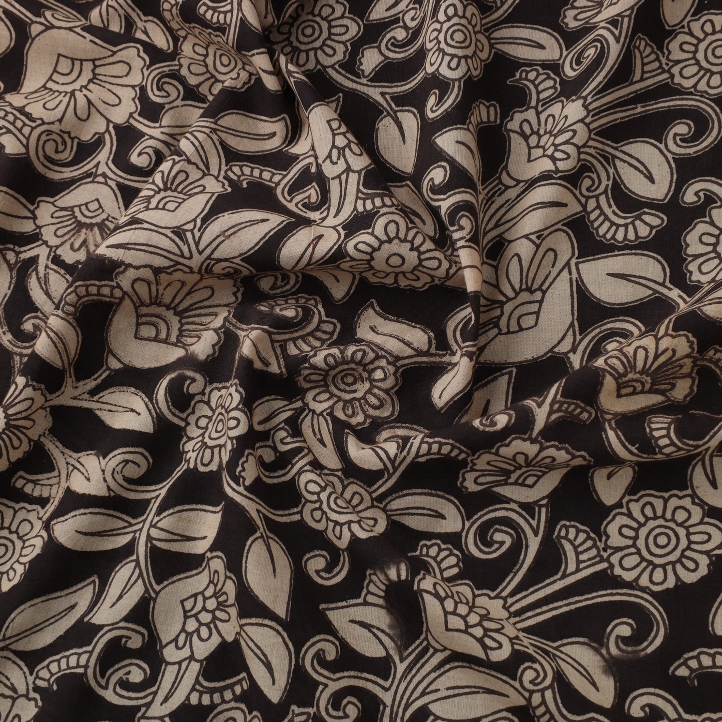 Black Printed Kalamkari Cotton Fabric