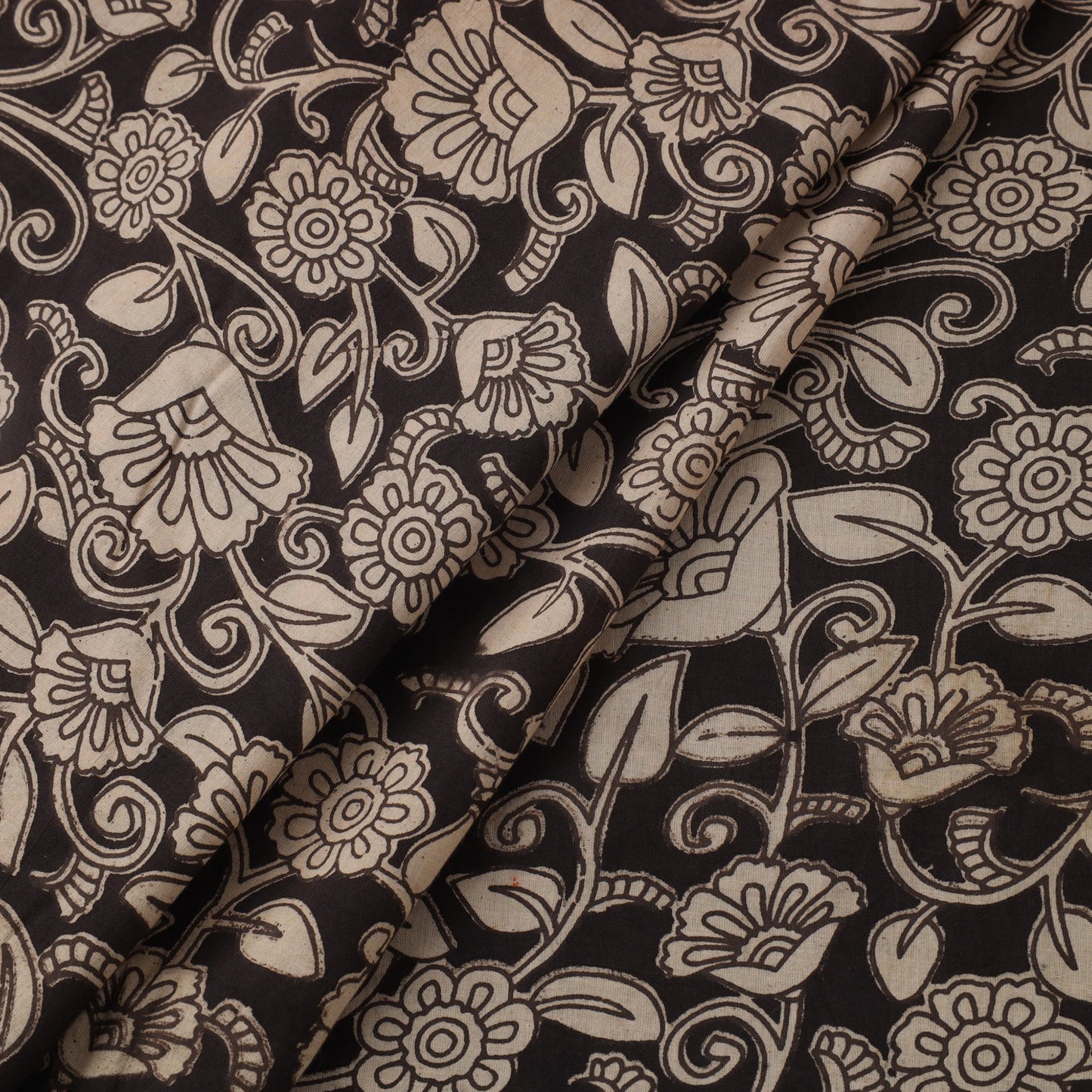 Black Printed Kalamkari Cotton Fabric