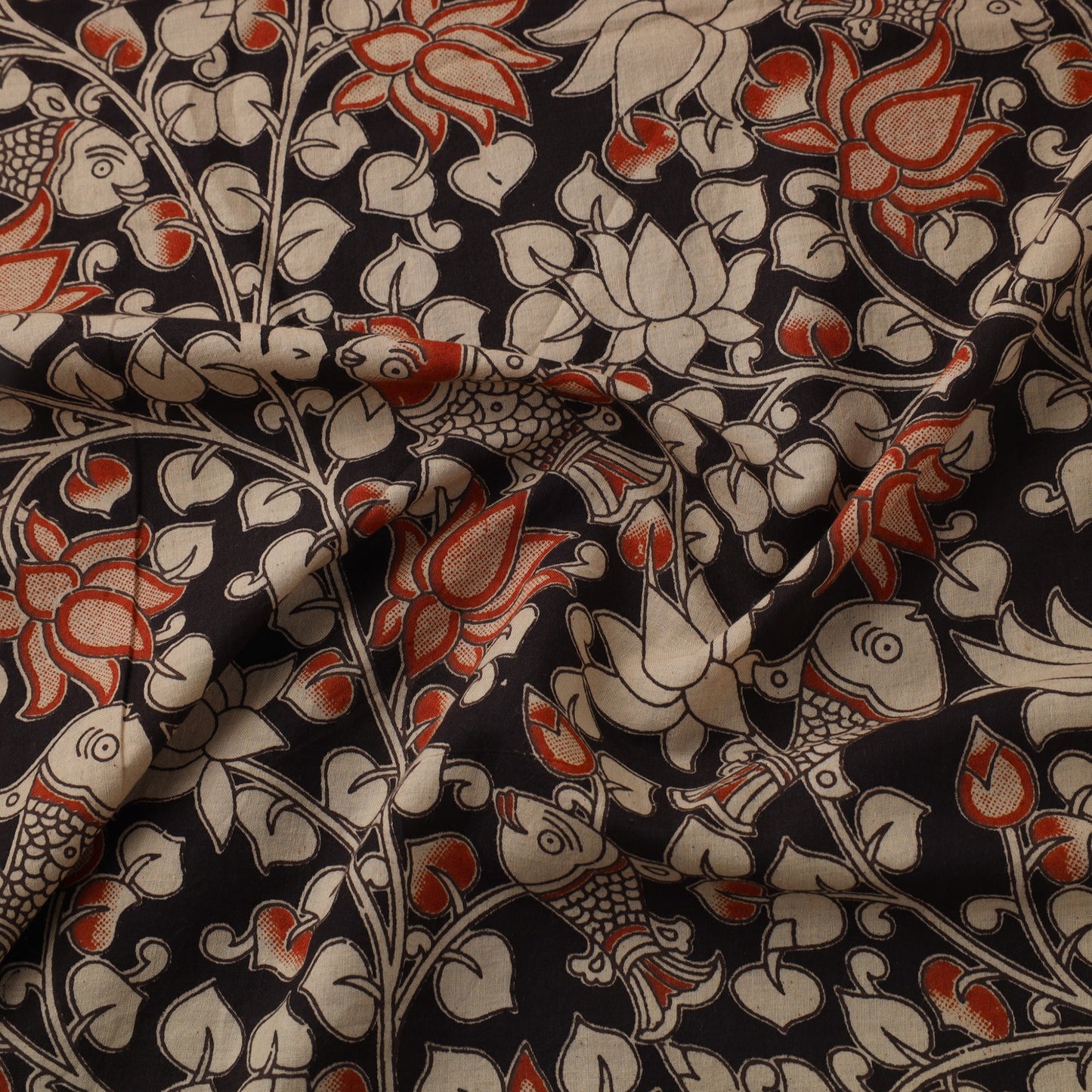 Black Printed Kalamkari Cotton Fabric
