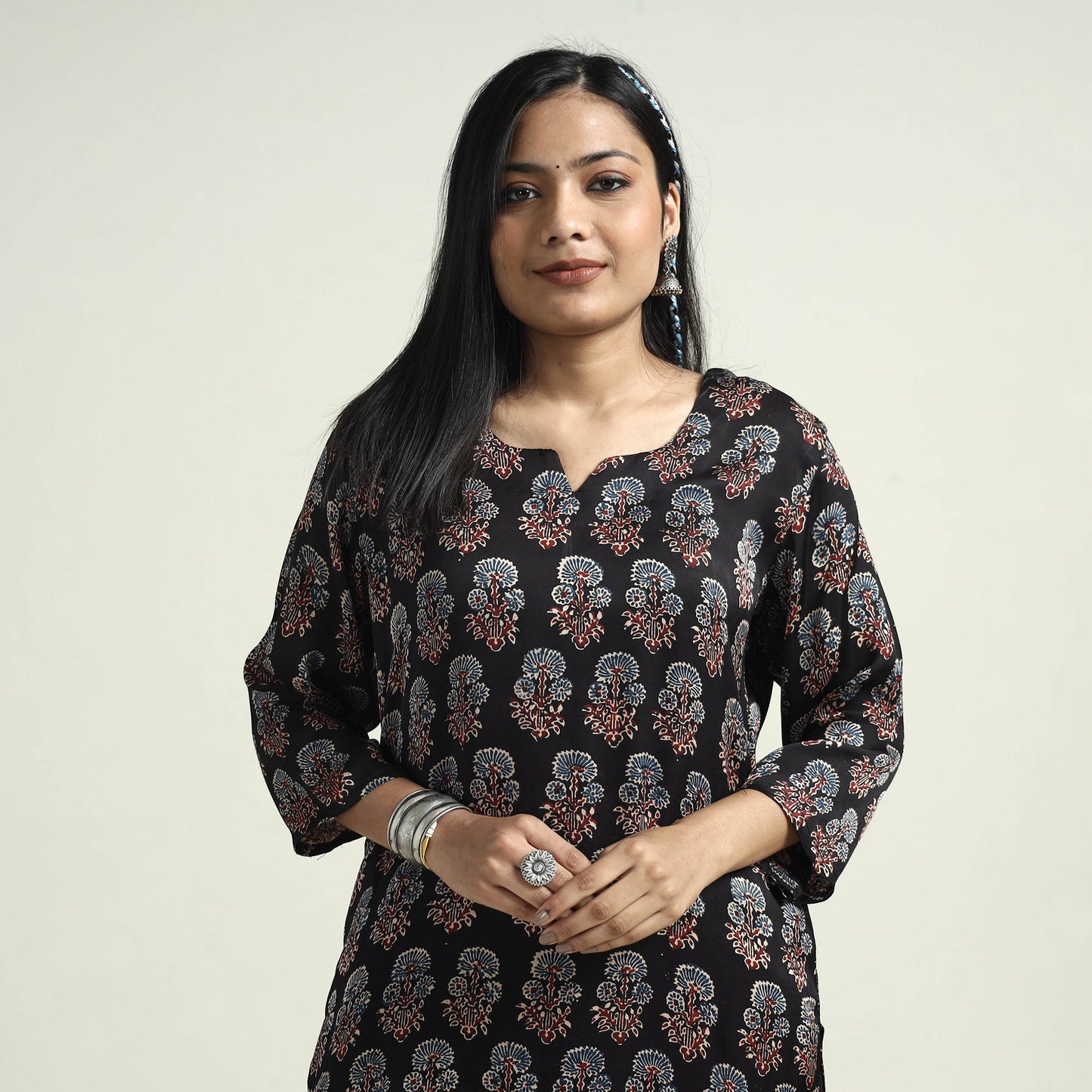  Ajrakh Block Printed Modal Silk Kurta with Palazzo Set 