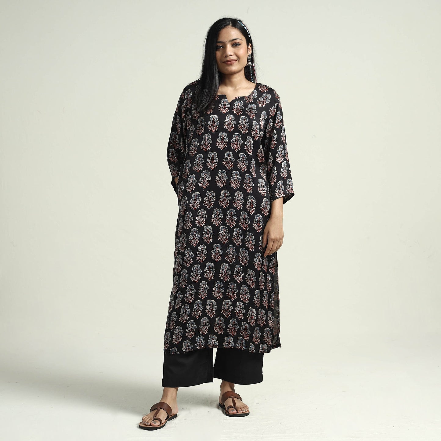  Ajrakh Block Printed Modal Silk Kurta with Palazzo Set 