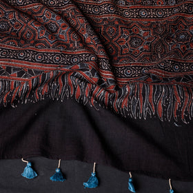 Buy  Ajrakh Block Printed Mul Cotton Stole with Tassels Online at iTokri.com