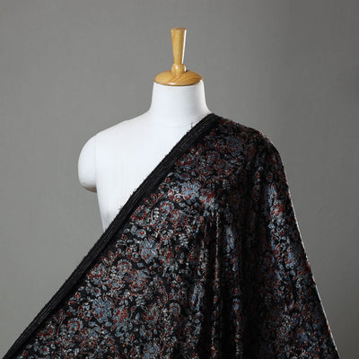 Buy Black Block Printed Velvet Natural Dyed Ajrakh Fabric