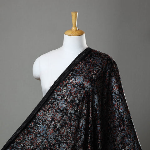 Buy Black Block Printed Velvet Natural Dyed Ajrakh Fabric