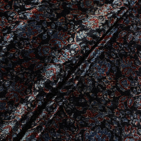 Buy Black Block Printed Velvet Natural Dyed Ajrakh Fabric
