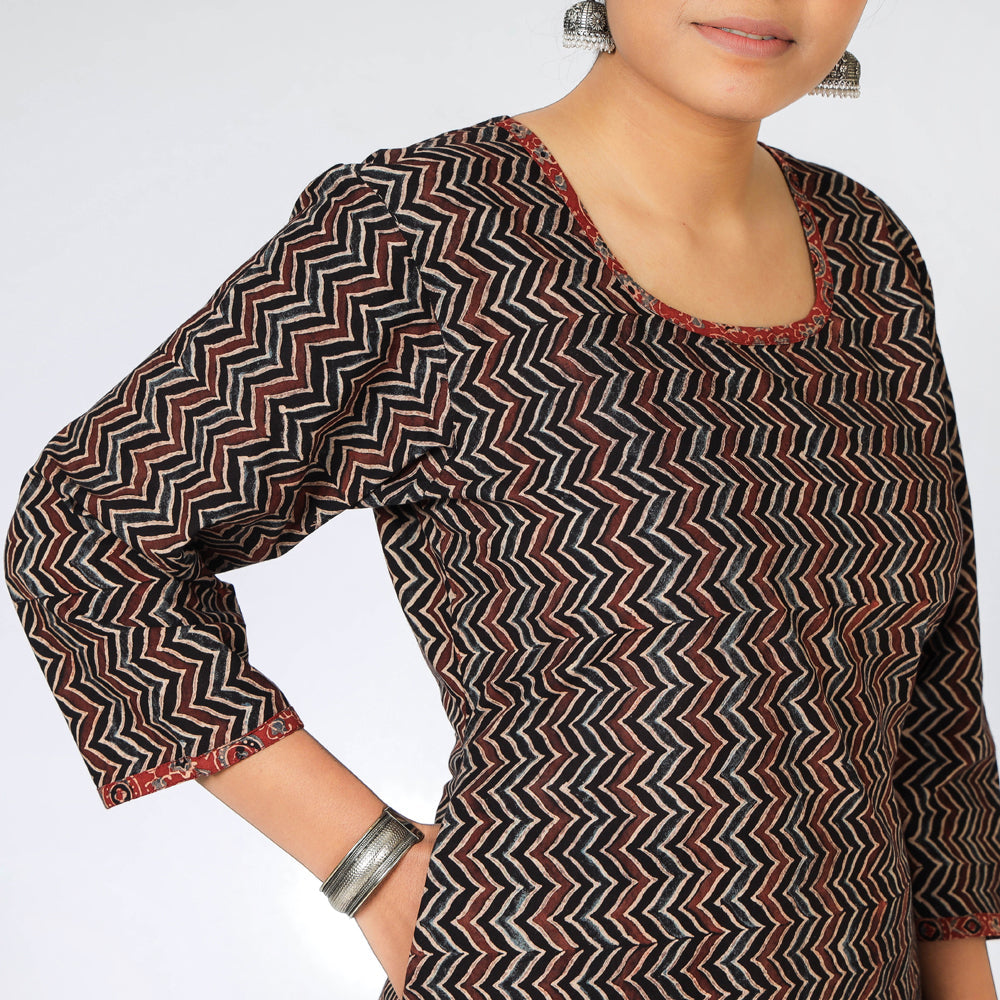  iTokri Casuals - Ajrakh Block Print Cotton Long Kurta 