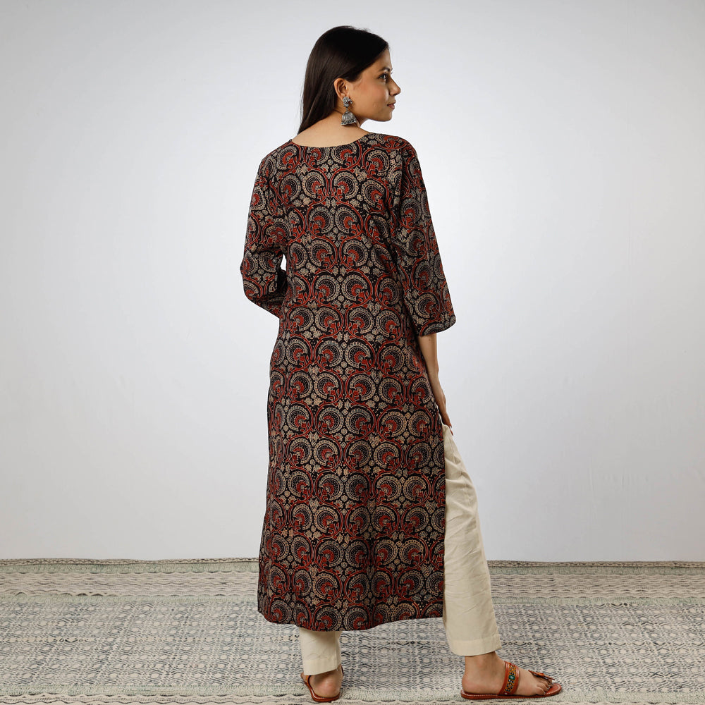Ajrakh Block Print Cotton Long Kurta for Women