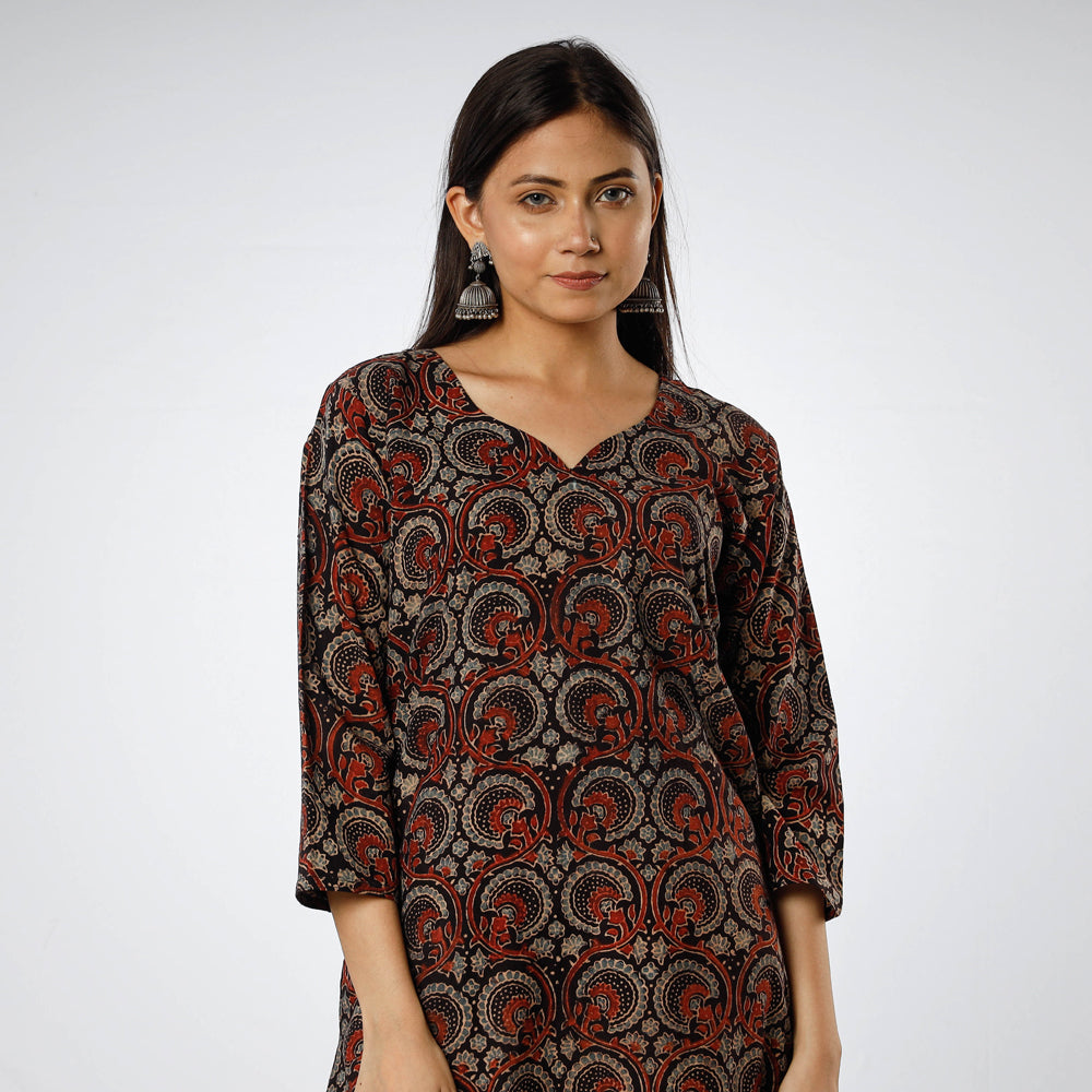 Ajrakh Block Print Cotton Long Kurta for Women