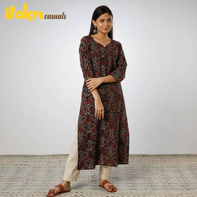Ajrakh Block Print Cotton Long Kurta for Women