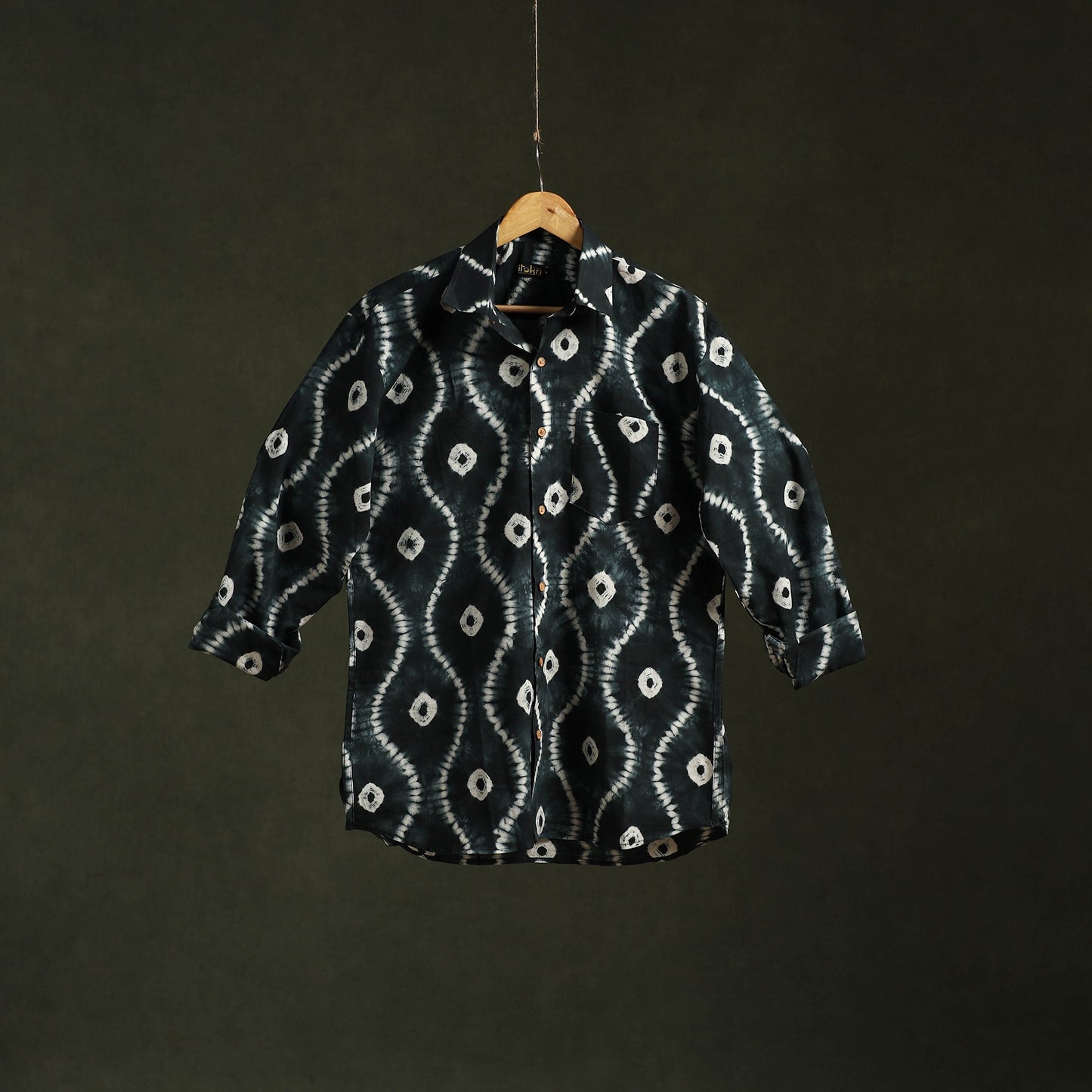 Black - pure cotton full sleeve tie-dye men shibori shirt