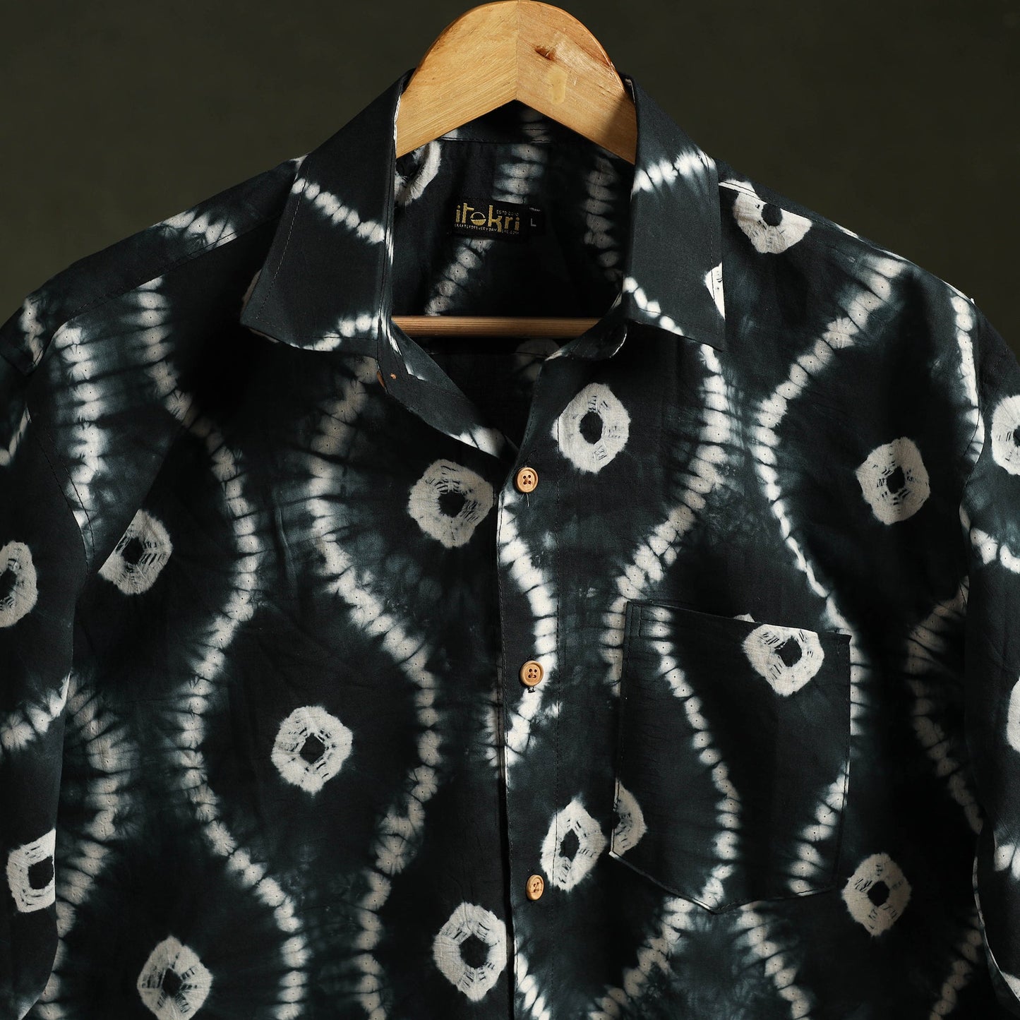 Black - pure cotton full sleeve tie-dye men shibori shirt