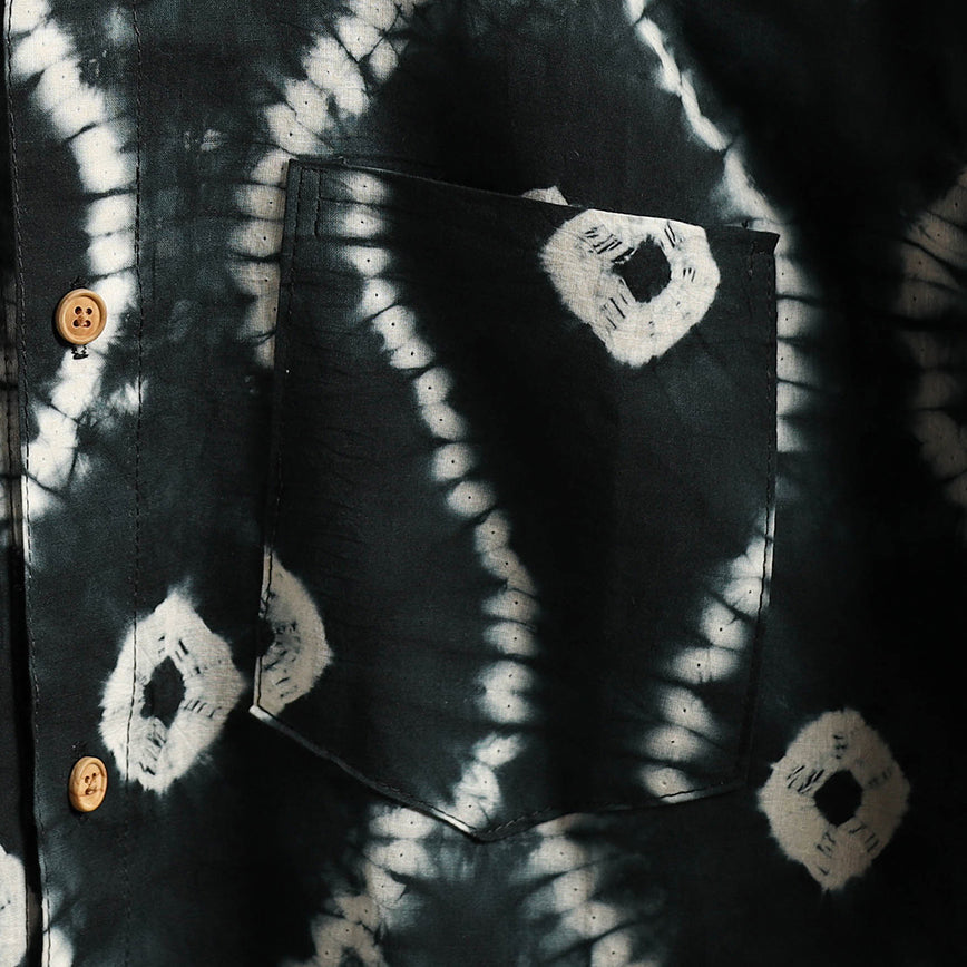 Black - pure cotton full sleeve tie-dye men shibori shirt