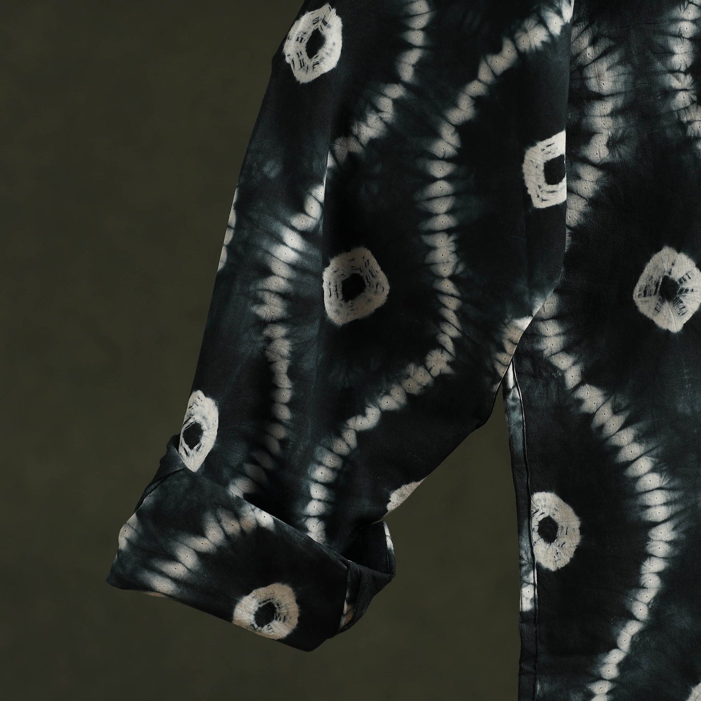 Black - pure cotton full sleeve tie-dye men shibori shirt