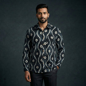 Black - pure cotton full sleeve tie-dye men shibori shirt