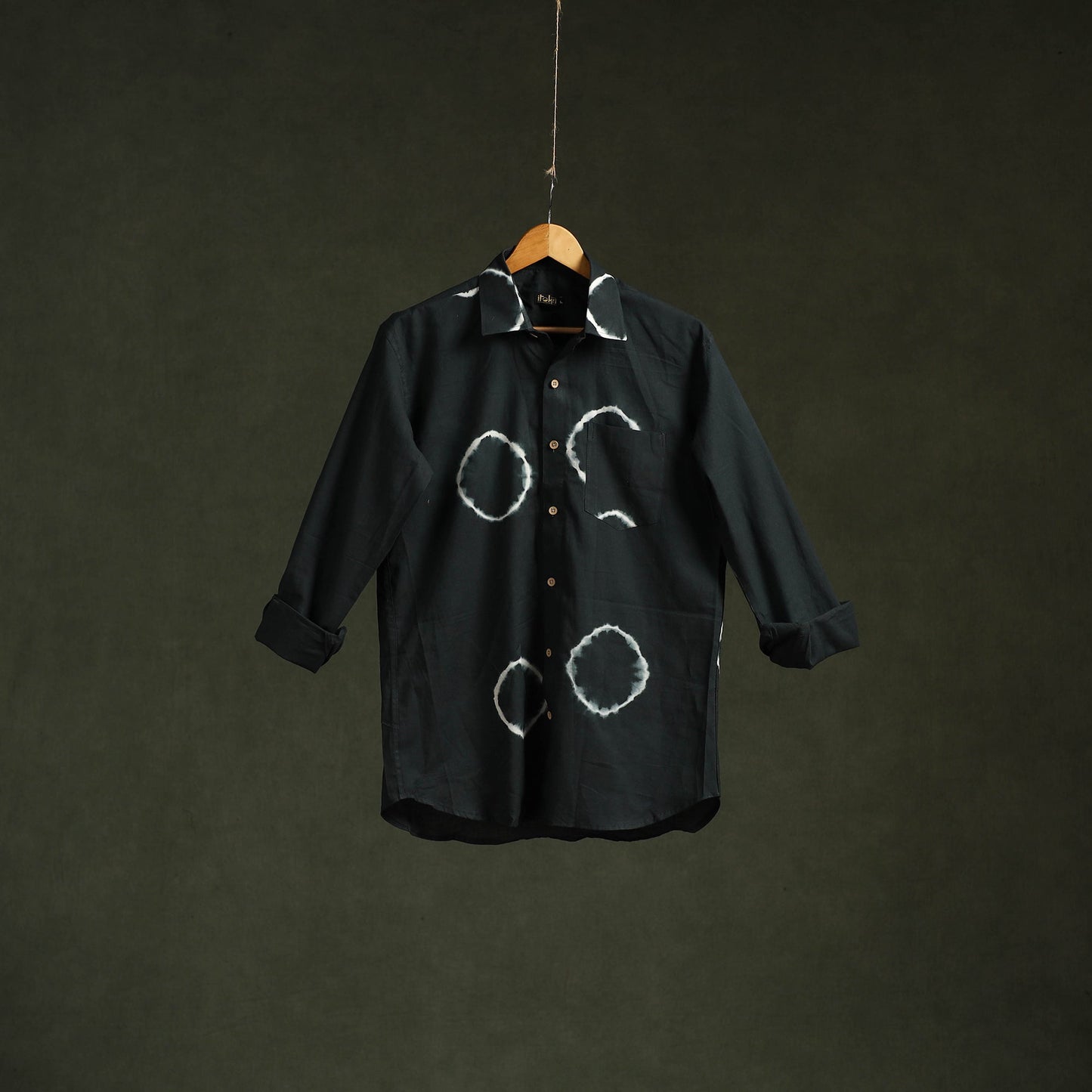 Black - pure cotton full sleeve tie-dye men shibori shirt
