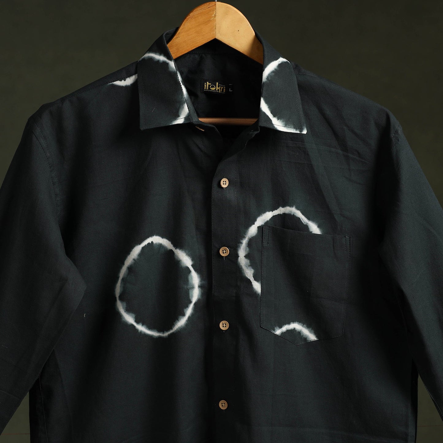 Black - pure cotton full sleeve tie-dye men shibori shirt