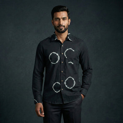 Black - pure cotton full sleeve tie-dye men shibori shirt