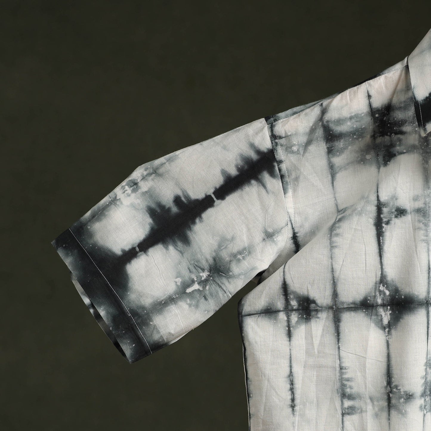 Black - pure cotton half sleeve tie-dye men shibori shirt