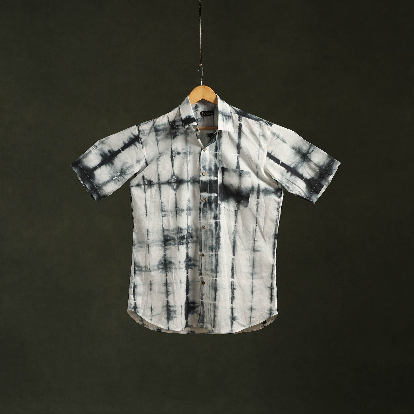 Black - pure cotton half sleeve tie-dye men shibori shirt