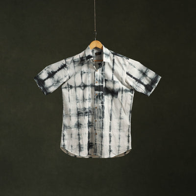 Black - pure cotton half sleeve tie-dye men shibori shirt
