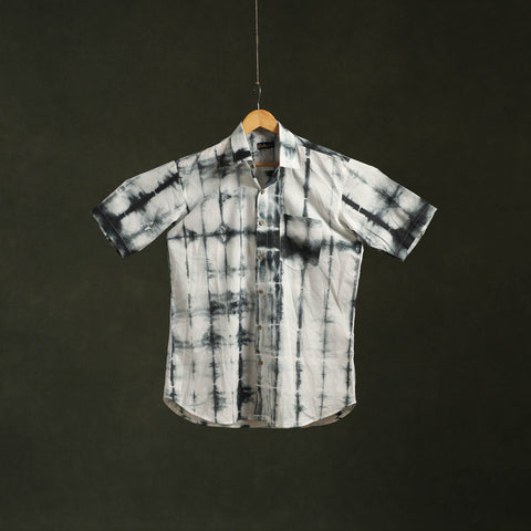 Black - pure cotton half sleeve tie-dye men shibori shirt